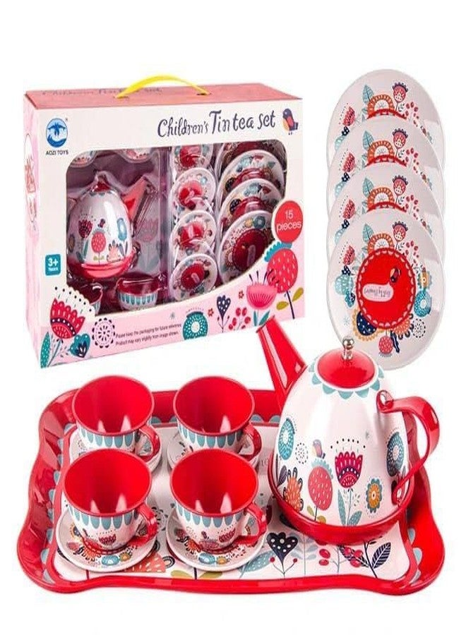 SKYBUCKET Childrens Tea Party Playsetor Girls Toddler Tea Time setith Metal Teapots, Cups & Dishes, Princess Toys with Carry Case for Kids - Image 1